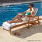 Best Choice Products 79x26in Acacia Wood Outdoor Chaise Lounge Chair w/ Adjustable Backrest, Table, Wheels